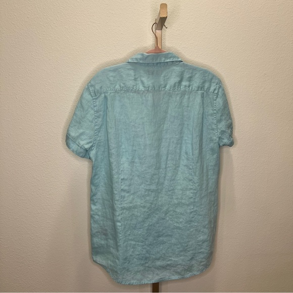Kenneth Cole Men's Linen Short Sleeve Button Down Shirt Aqua Size Large - Picture 7 of 7